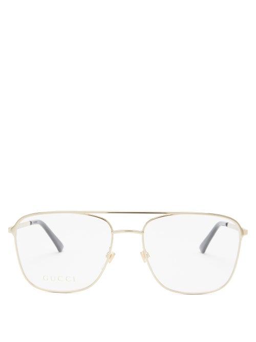 Matchesfashion.com Gucci - Web-stripe Aviator Metal Glasses - Mens - Gold
