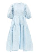 Matchesfashion.com Cecilie Bahnsen - Libby Tiered Aurora-jacquard Linen-blend Dress - Womens - Light Blue