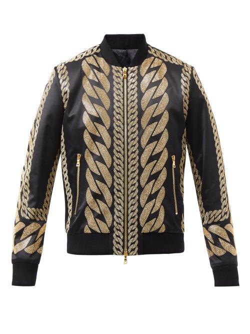 Balmain - Studded Silk Bomber Jacket - Mens - Black Gold
