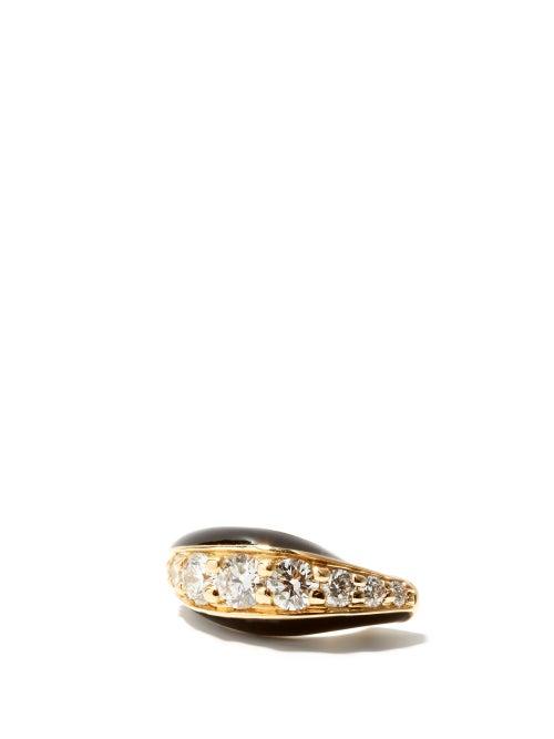 Matchesfashion.com Melissa Kaye - Remi Diamond, Enamel & 18kt Gold Ear Cuff - Womens - Black Multi