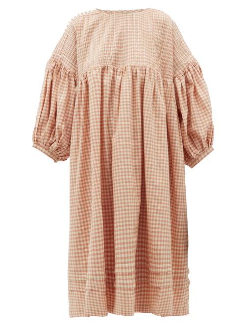 Matchesfashion.com Story Mfg - Mon Pintucked Gingham Cotton Midi Dress - Womens - Pink Multi