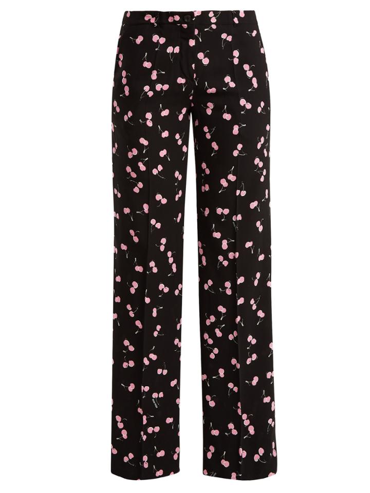 Miu Miu Cherry-print Mid-rise Wide-leg Trousers