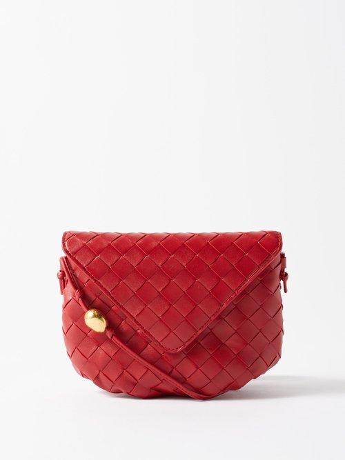 Bottega Veneta - Flap-front Intrecciato-leather Cross-body Bag - Womens - Red