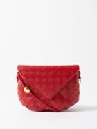 Bottega Veneta - Flap-front Intrecciato-leather Cross-body Bag - Womens - Red