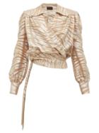 Matchesfashion.com Dundas - Tiger Striped Silk Blend Wrap Blouse - Womens - Silver Multi