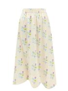 Ganni - Crinkled Floral-print Satin Midi Skirt - Womens - Yellow Multi