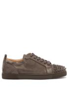 Mens Shoes Christian Louboutin - Louis Junior Spike-embellished Suede Trainers - Mens - Grey