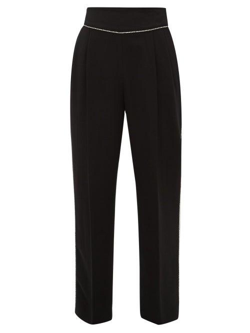 Matchesfashion.com Msgm - Crystal Trimmed Crepe Trousers - Womens - Black