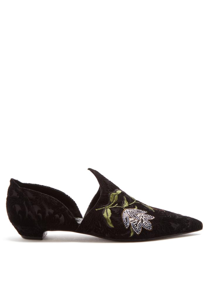 Erdem Faustina Floral-embroided Slipper Shoes