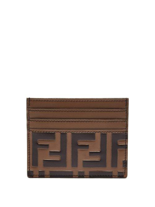 Matchesfashion.com Fendi - Logo Embossed Leather Cardholder - Mens - Brown