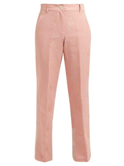 Matchesfashion.com Ann Demeulemeester - Alexa Cotton Blend Brocade Trousers - Womens - Pink