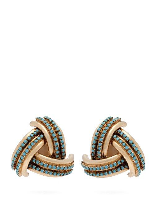 Matchesfashion.com Etro - Crystal Embellished Gold Tone Clip On Earrings - Womens - Blue