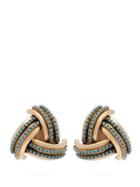 Matchesfashion.com Etro - Crystal Embellished Gold Tone Clip On Earrings - Womens - Blue