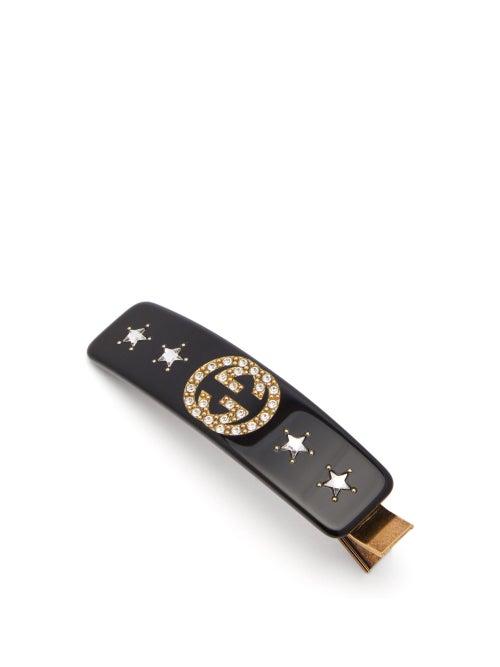 Matchesfashion.com Gucci - Gg Crystal Hair Slide - Womens - Black