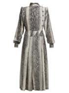 Matchesfashion.com Alessandra Rich - Python Print Pleated Silk Dress - Womens - Black