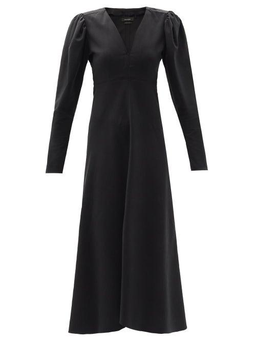 Matchesfashion.com Isabel Marant - Silabi Puff-sleeve Crepe Midi Dress - Womens - Black