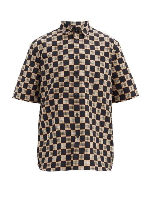 Matchesfashion.com Burberry - Trulo Checked Short-sleeved Cotton Shirt - Mens - Black Beige