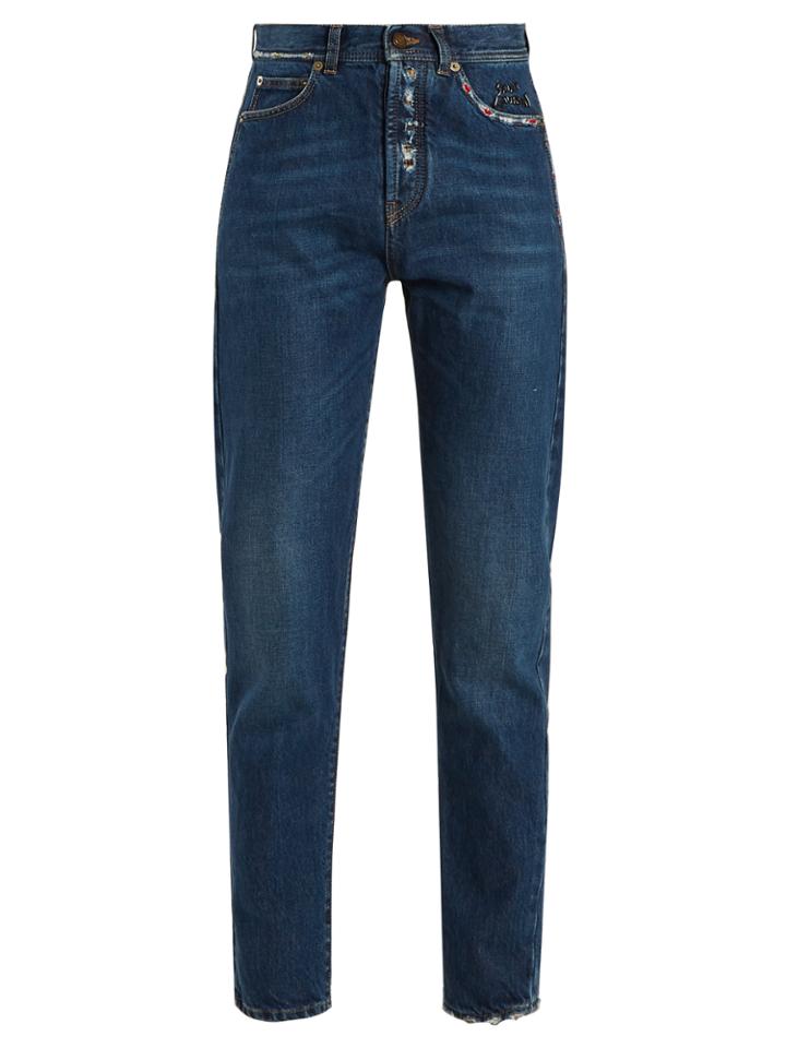 Saint Laurent Distressed High-rise Slim-leg Jeans