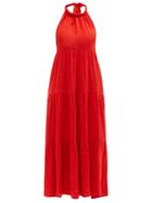 Ladies Beachwear Solid & Striped - The Britney Halterneck Voile Dress - Womens - Red