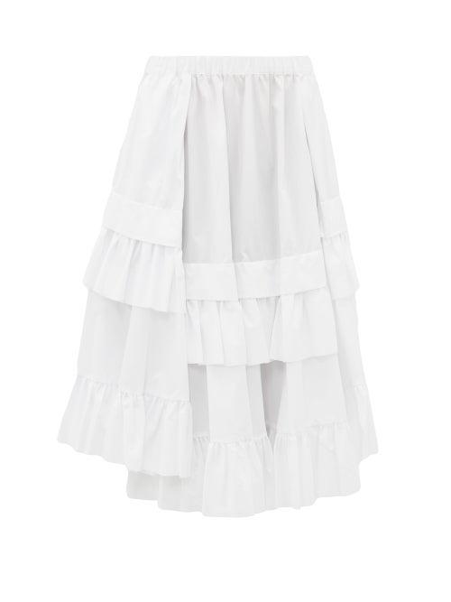 Matchesfashion.com Comme Des Garons Comme Des Garons - Ruffle Tiered Hem Cotton Skirt - Womens - White