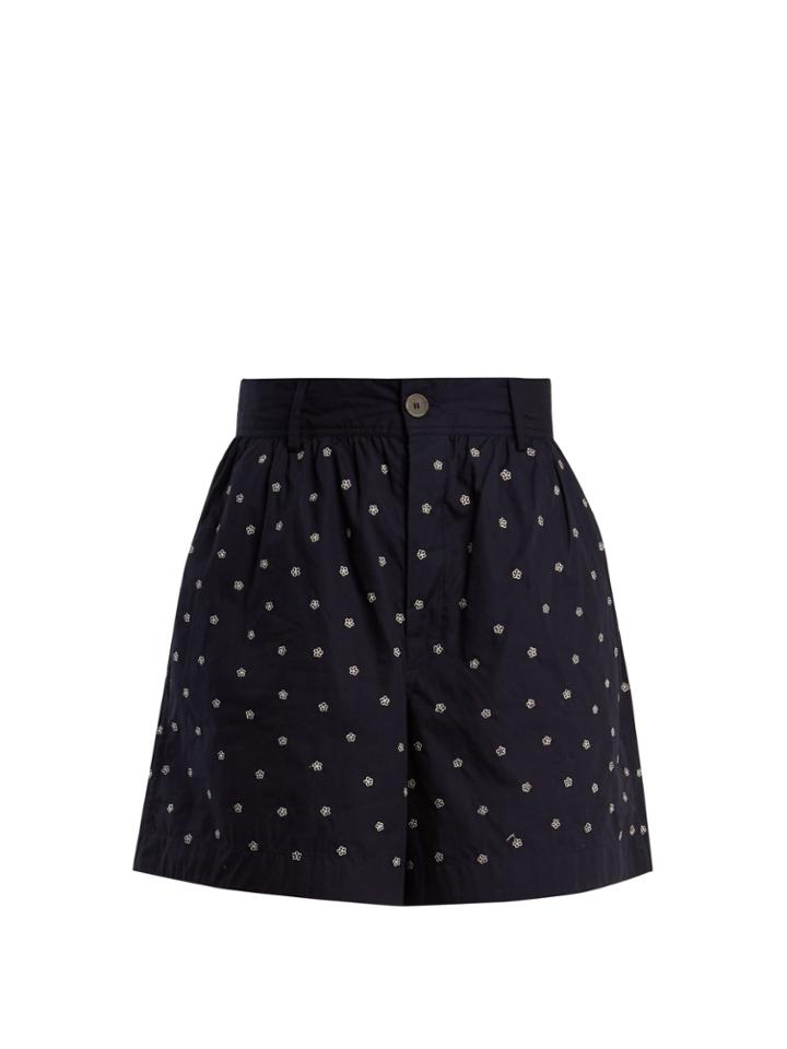 Jupe By Jackie Elbrus High-rise Floral-embroidered Cotton Shorts