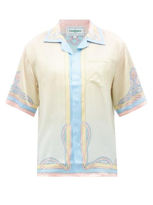 Casablanca - Short-sleeve Palace-print Silk-satin Shirt - Mens - Yellow