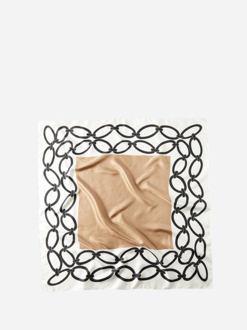 Valentino - Chain-print Silk-twill Scarf - Womens - Ivory Multi