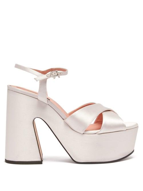 Matchesfashion.com Rochas - Satin Platform Sandals - Womens - White