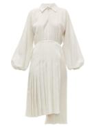 Matchesfashion.com Fendi - Balloon Sleeve Swiss Dot Silk Midi Dress - Womens - White Multi