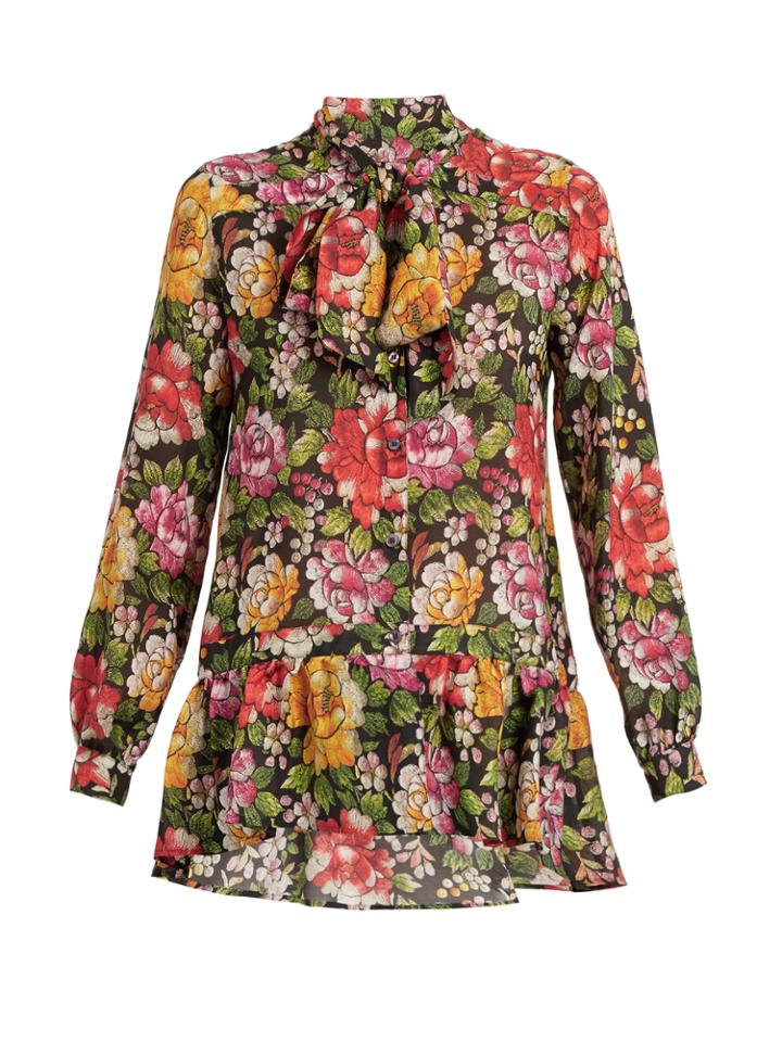 Etro Frida Floral-print Tie-neck Silk Blouse