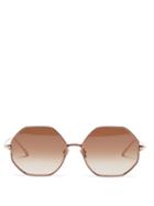 Matchesfashion.com Linda Farrow - Leif Oversized Angular 22kt Gold-plated Sunglasses - Womens - Brown