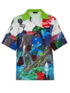 Matchesfashion.com Prada - Digitally Printed Short Sleeved Satin Shirt - Mens - Green