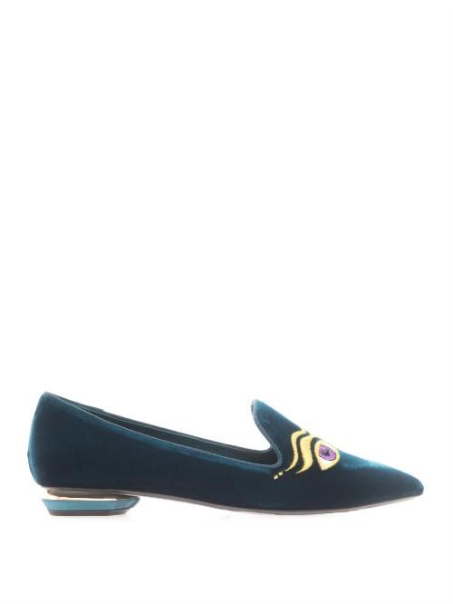 Nicholas Kirkwood Iris Embroidered-face Velvet Flats