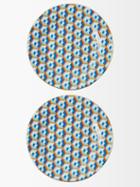 La Doublej - Set Of Two Cubi-print Porcelain Dessert Plates - Womens - Blue Multi