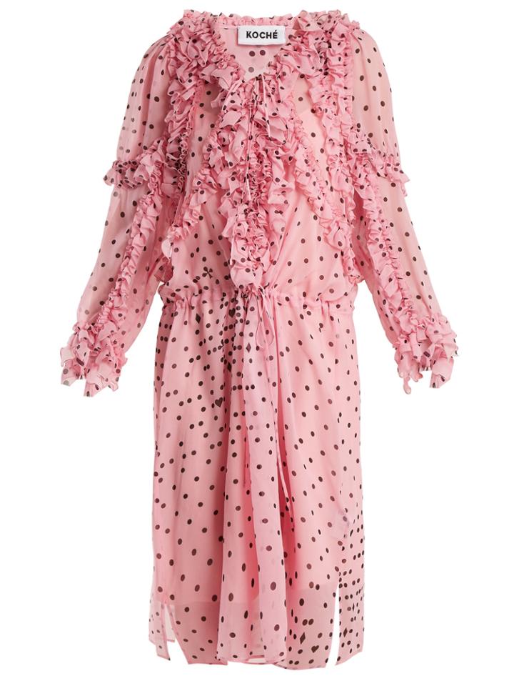 Koché Ruffled Polka Dot-print Silk Dress