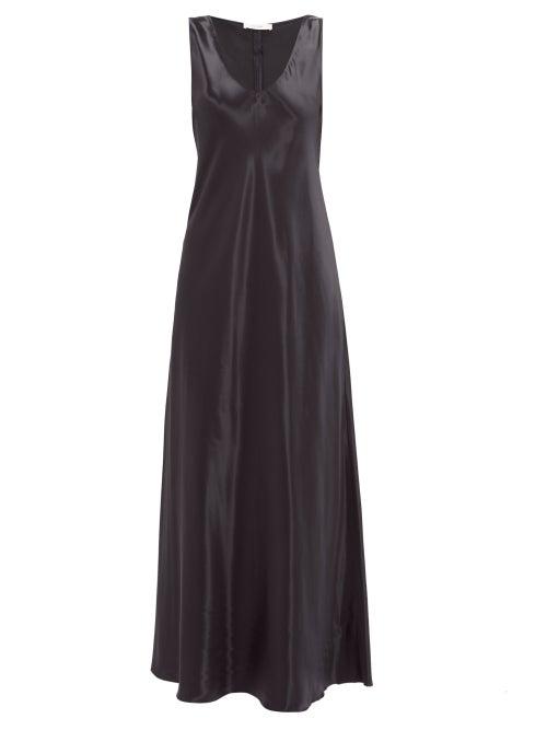 Matchesfashion.com The Row - Natasha Flared Crepe-back Satin Maxi Dress - Womens - Navy