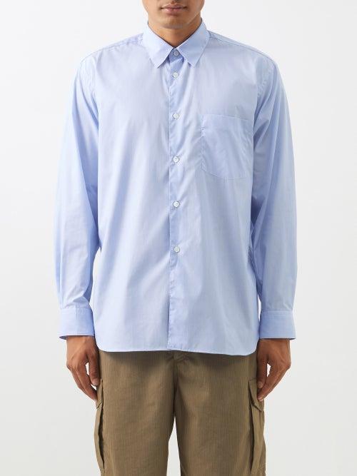 Comme Des Garons Shirt - Microstriped Point-collar Cotton-poplin Shirt - Mens - Blue