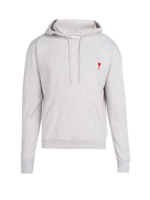 Matchesfashion.com Ami - Ami De Coeur Embroidered Hooded Sweatshirt - Mens - Grey