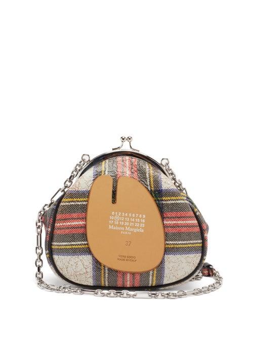 Matchesfashion.com Maison Margiela - Tabi Frame Tartan-print Crackled Leather Bag - Womens - Red Multi