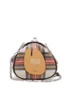 Matchesfashion.com Maison Margiela - Tabi Frame Tartan-print Crackled Leather Bag - Womens - Red Multi