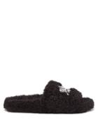 Balenciaga - Logo Faux-shearling Slides - Womens - Black White