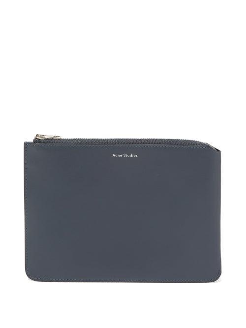 Matchesfashion.com Acne Studios - Malachite Logo-print Leather Pouch - Womens - Blue