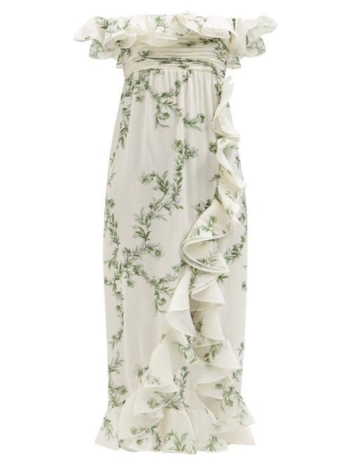 Giambattista Valli - Waterfall-flounce Floral Silk-georgette Midi Dress - Womens - Ivory Multi