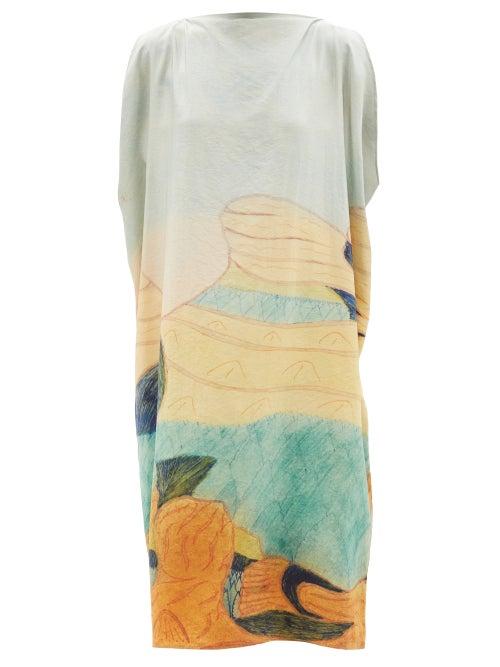 Lemaire - Landscape-print Silk-blend Satin Midi Dress - Womens - Multi