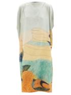 Lemaire - Landscape-print Silk-blend Satin Midi Dress - Womens - Multi