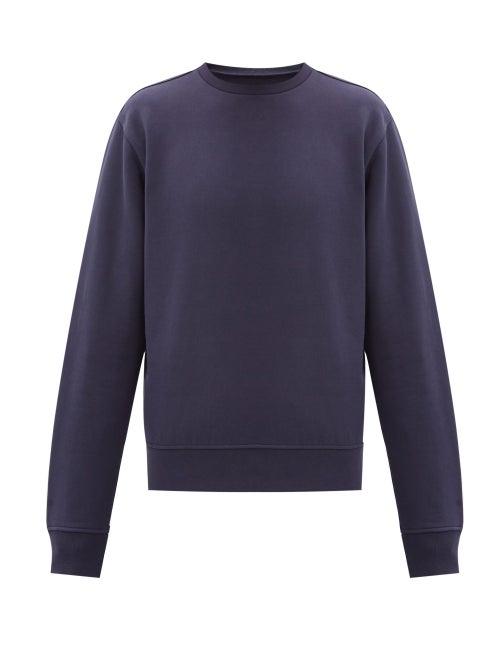 Matchesfashion.com Maison Margiela - Leather-panel Organic-cotton Sweatshirt - Mens - Navy