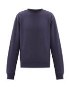 Matchesfashion.com Maison Margiela - Leather-panel Organic-cotton Sweatshirt - Mens - Navy
