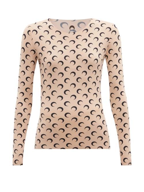 Matchesfashion.com Marine Serre - Moon-print Recycled-jersey Top - Womens - Tan Print