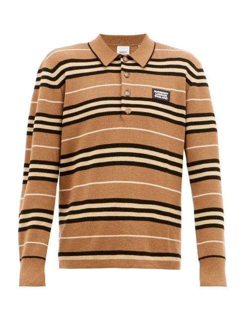 Matchesfashion.com Burberry - Rigby Icon-stripe Wool Polo Shirt - Mens - Beige
