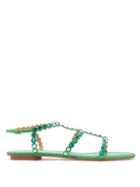 Aquazzura - Tequila Crystal-embellished Suede Flat Sandals - Womens - Green